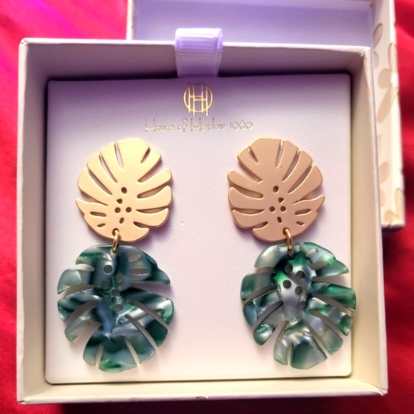 House of Harlow 1960 Jewelry - NIB House of Harlow 1960 Gold and Green Monstera Earrings